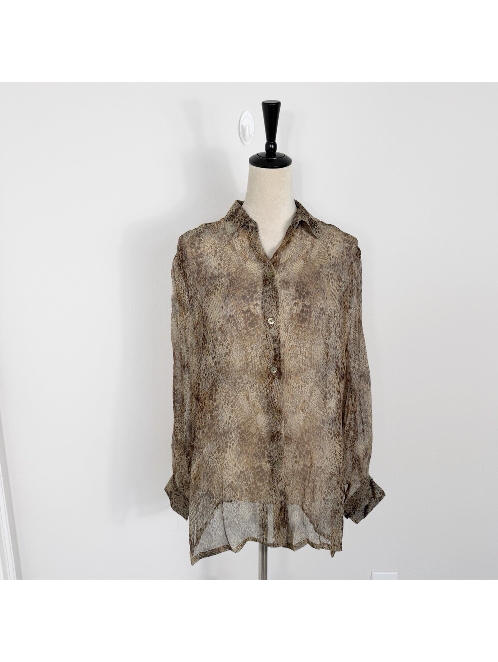 Vintage 90s Y2k Mondi Silk Sheer Button Up Blouse Python Snake Print Medium